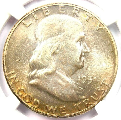 1951 年フランクリン ハーフ ドル 50 セント コイン - NGC MS67 FBL 認定 - NGC 価値 15,500 ドル!