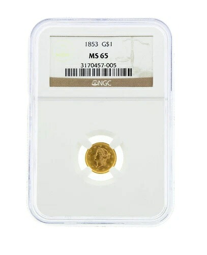 1853年 G$1 NGC MS 65 1ドル リバティヘッド金貨 478,280円