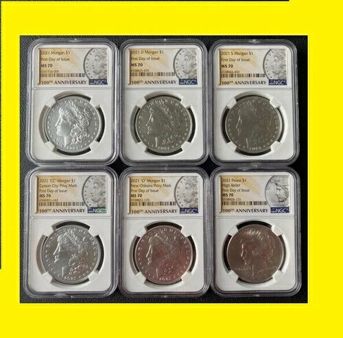 2021年 モルガン＆ピース 100周年記念 6枚セット NGC MS 70 発行初日