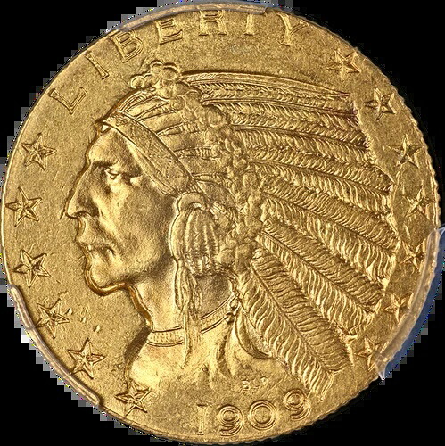 1909-P インディアンゴールド 5ドル PCGS MS64 素晴らしい外観 強い打痕