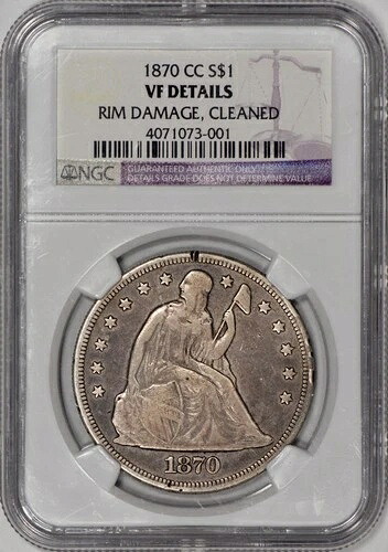 1870-CC 着席リバティ銀貨 $1 NGC VF 詳細