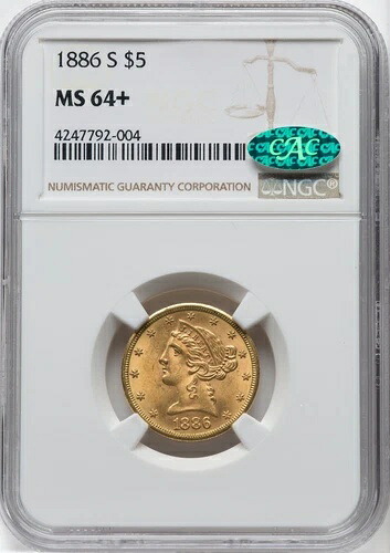 1886-S ハーフイーグル - モットー $5 NGC MS64+ (CAC)
