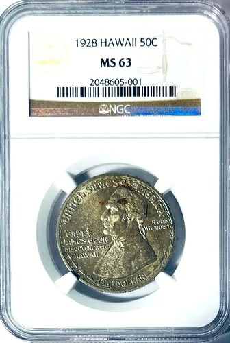 1928年ハワイアンシルバーハーフドル記念金貨 - NGC MS-63 - キーデート
