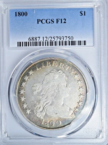 1800 年 ドレープ バスト $1 (B-11、BB-191、AMERICAI、ワイド デート、Low 8) PCGS F12! 497,640円