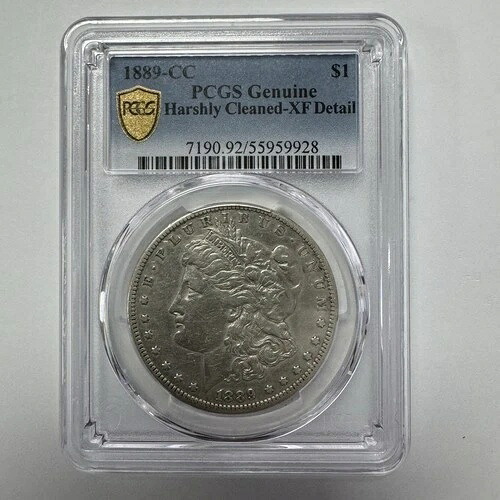 1889-CC モルガン銀貨 $1 PCGS ハードクリーニング済み XF 詳細 498,520円