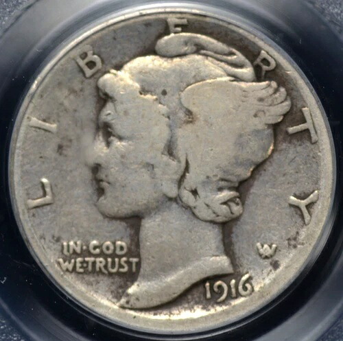 1916 D マーキュリーダイム PCGS PCGS VG 08 オールドグリーンホルダー 素晴らしい、ナチュラル、エクストラ