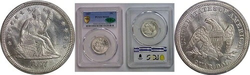 1857年 25セント 自由の女神像 25セント PCGS MS-65 CAC