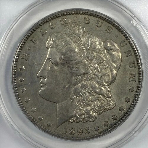 1893-CC モルガン・ダラー 1ドル。ANACS AU 50 カーソンシティ。