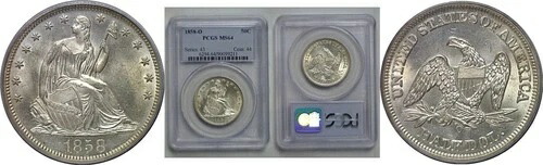 1858-O 着席自由の女神像 ハーフドル PCGS MS-64