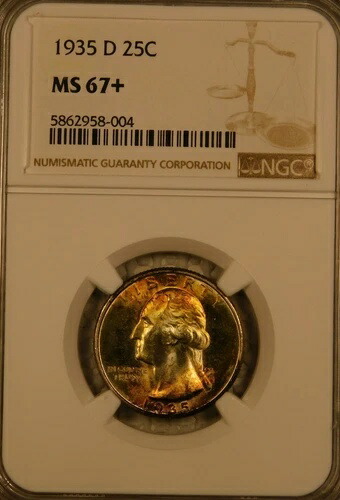 1935年 D 25C ワシントン クォーター NGC MS67+ 認定 極上 GEM セミキー シルバー