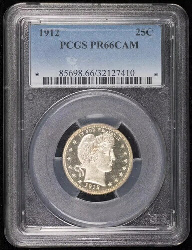 1912年 P クォータードル バーバーヘッドまたはリバティヘッド PCGS PR-66 CAM プルーフ