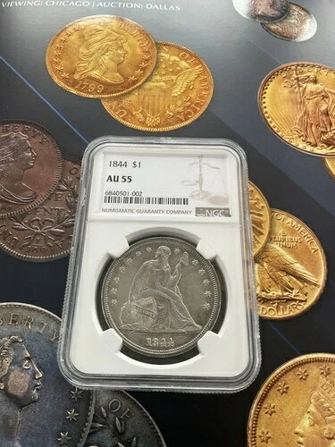 1844年 $1 AU55 NGC 着席リバティ銀貨 - 希少な米国型コイン 508,640円