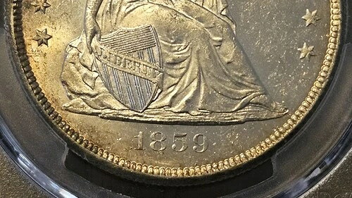 1859年 O 着席リバティドル PCGS MS 61 明るい白 完全打刻 正直な写真