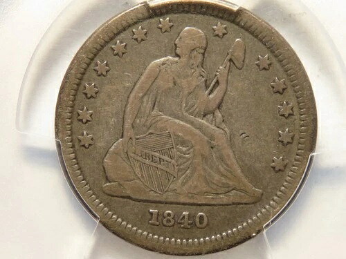1840-O ドレープ リバティ シーテッド クォーター、FS-501 ラージ O PCGS F15 希少!!!