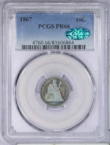 1867年 リバティ・シーテッド・ダイム 10セント PCGS PR66 PF66 CAC LB 509,520円
