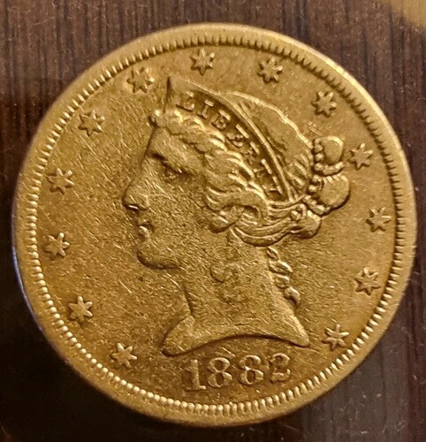 1882-S リバティゴールドハーフイーグル5ドルコイン - NGC XF 詳細 - 希少カーソン金貨