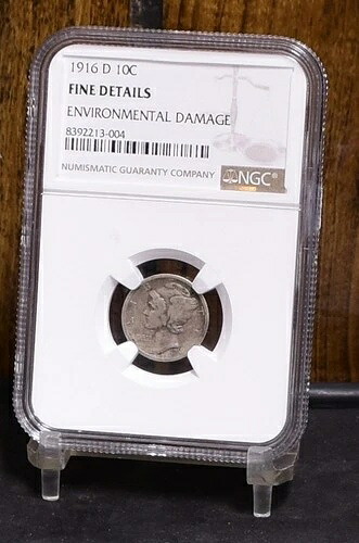 1916-D マーキュリーダイム - NGC ファインディテール、環境ダメージあり (#60055-L)