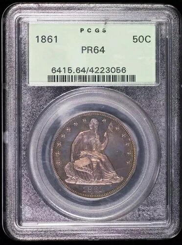 1861年 P ハーフドル 自由の女神像 PCGS PR-64 プルーフ OGH