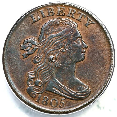 1805 S-267 R-1 ANACS AU 53 ドレープバスト ラージセントコイン 1セント