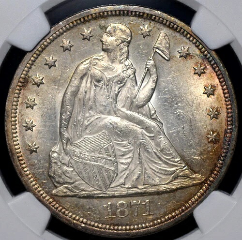 1871年 自由の女神像「モットー付き」ドル NGC MS 61、不可解なグレード、AS