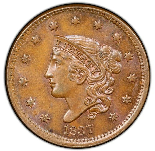 1837年コロネット・ラージ・セント - '38の頭 - PCGS MS64+ BN - 素晴らしい - 65歳以上に見える