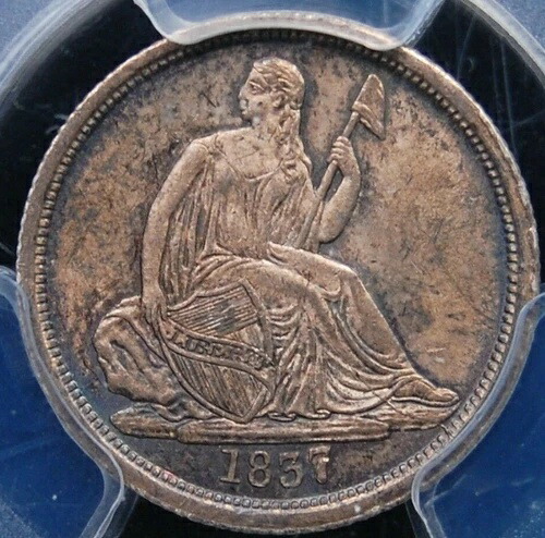 1837年 星なし 大型 日付あり 座席付きダイム PCGS MS 64 光沢あり 打刻良好 オリジナル