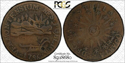 1786年 バーモント・ランドスケープ銅貨 VERMONTENSIUM RR-6 PCGS VF20 証明書番号 85118680