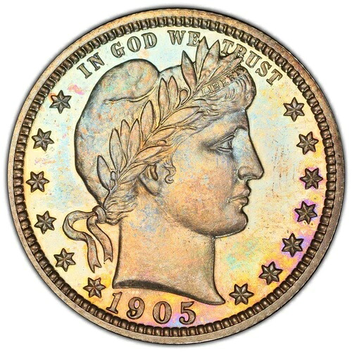 バーバー・クォーター・ダラー 1905年 PCGS プルーフ 66 CAC！まさに驚異のプルーフ・ジェム！