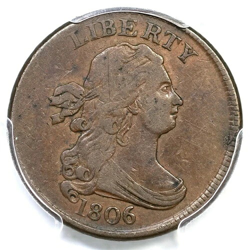 1806 C-2 R-4 PCGS VF 30 スモール6、ステムドレープバストハーフセントコイン 1/2c