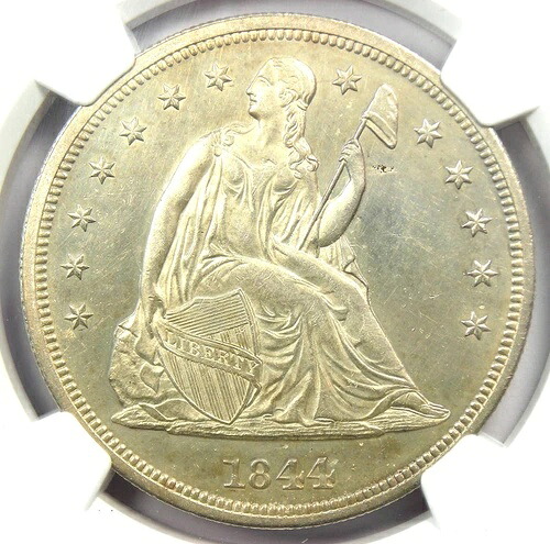 1844年 自由の女神像 銀貨 1ドル - NGC 未流通詳細 (UNC MS) - 希少