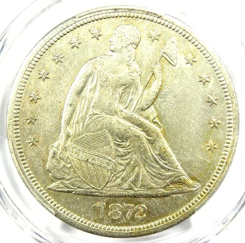 1872-S 着席リバティ シルバー ダラー 1 ドル コイン - PCGS AU 詳細 - 希少 S ミント!