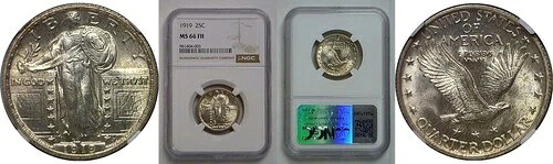 1919年 25セント スタンディングリバティクォーター NGC MS-66 FH 522,280円