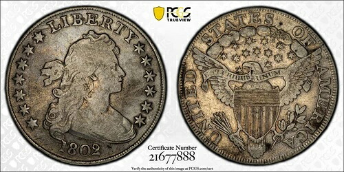 1802/1 *終了日* ドレープ バスト ドル *PCGS F15* BB-232、B-4 *送料無料!