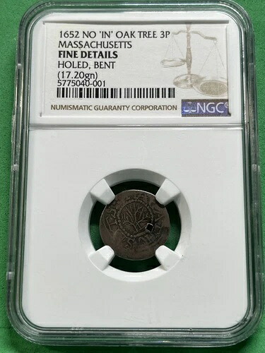 1652年 オークツリー 3P マサチューセッツ 精巧なディテール NGC スクエアホール USコロニアル