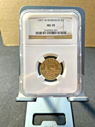 1997年 W ジャッキー・ロビンソン 未流通 5ドル金貨 NGC MS70 記念スラブ