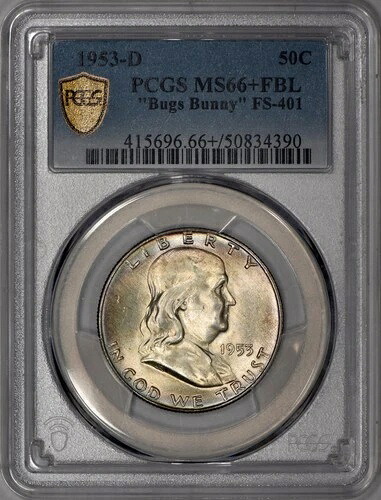 1953-D フランクリン ハーフダラー 50セント バッグス・バニー FS-401 PCGS MS66+ FBL