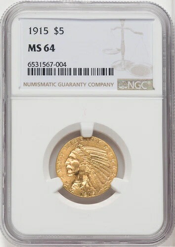 1915年 5ドル インディアンハーフイーグル NGC MS64 (763465024)