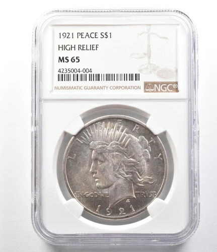 1921年 ピースシルバードル高浮き彫り MS65 NGC *0387