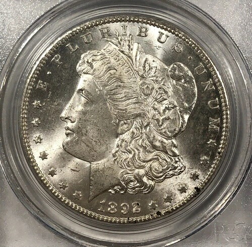1892-CC モルガン・ダラー 1ドル。PCGS MS63。ホワイト。