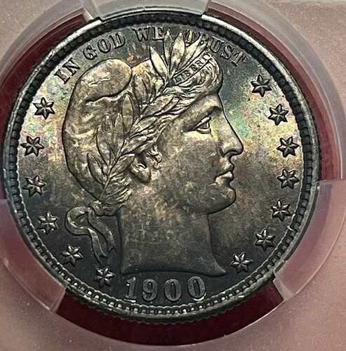 MS66 CAC レインボートーニング！1900年製 バーバークォーター
