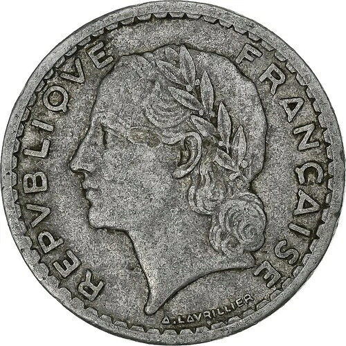 [#135854] フランス、5フラン、ラブリリエ、1952年、パリ、アルミニウム、VF、ガドゥリー：766、｜WORLD RESOURCE【QUEEN店】