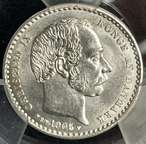 デンマーク 1905年 25オーレ PCGS MS64 美しい初期の日付のコイン