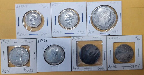 世界の銀貨5枚、イタリアの銅貨1枚、モロッコの銅貨1枚のセット 58,300円
