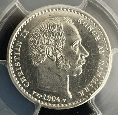 デンマーク 1904年 25 オーレ ジェム セミプルーフ PCGS MS64 58,300円