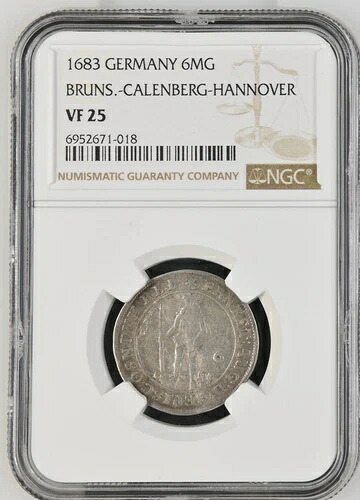1683年 ドイツ諸州 ブラウンシュヴァイク リューネンベルク。1/6ターレル 6 MG。NGC VF 25