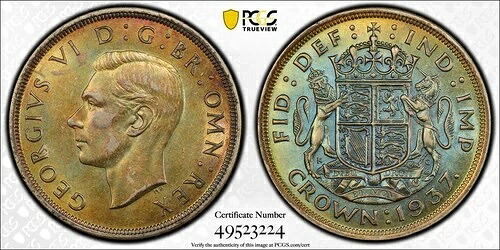 1937年 英国 クラウン PCGS AU 詳細 ゴールドシールド トゥルービュー 58,300円