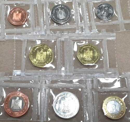 2010年 パレスチナ 8枚セット UNC コイン (1～25センチモ、1ピソ付き) プラスチックシール付き