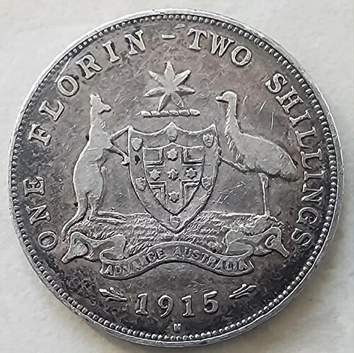 1915年 H オーストラリア 1フローリン 2シリング 銀貨 国王ジョージ5世の紋章