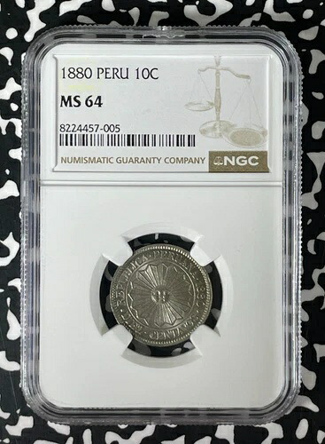 1880 年 ペルー 10 センターボ NGC MS64 ロット#G256 チョイス UNC! 58,300円