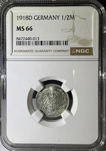 1918-D ドイツ 1/2マーク NGC MS66 (013)